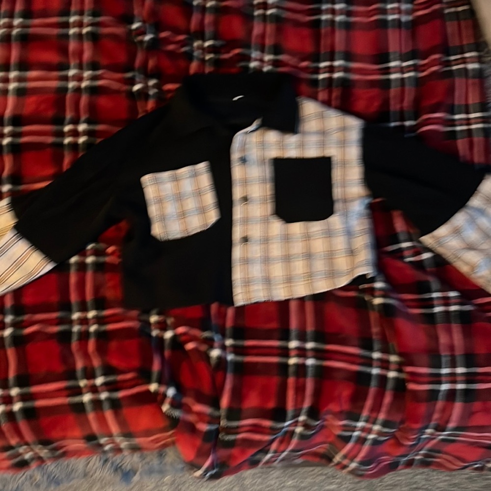 plaid patterned jacket